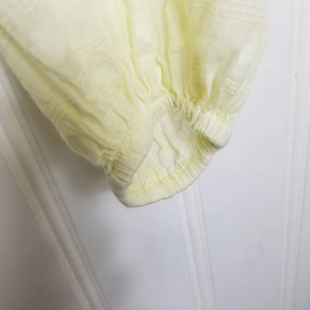 Free People Ballon Sleeve Crop Top Womens Yellow Button V Neck Longsleeve - Picture 11 of 15